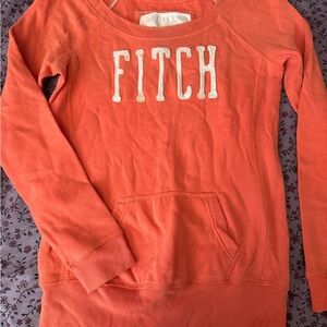Abercrombie & Fitch Coral Scoop-Neck Pullover with White 'FITCH' Appliqué